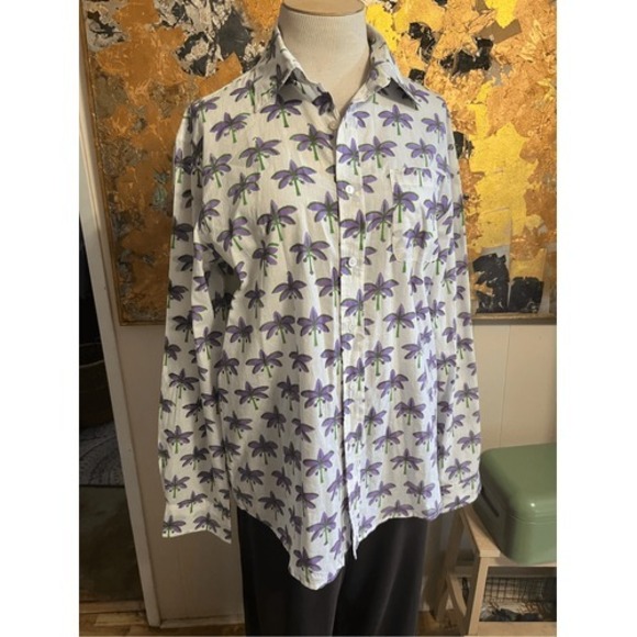 Mary Marshmallow Tops - Rare! Mary Marshmallow Boyfriend Cotton Beachy Palm Tree Print 100% Cotton Shirt